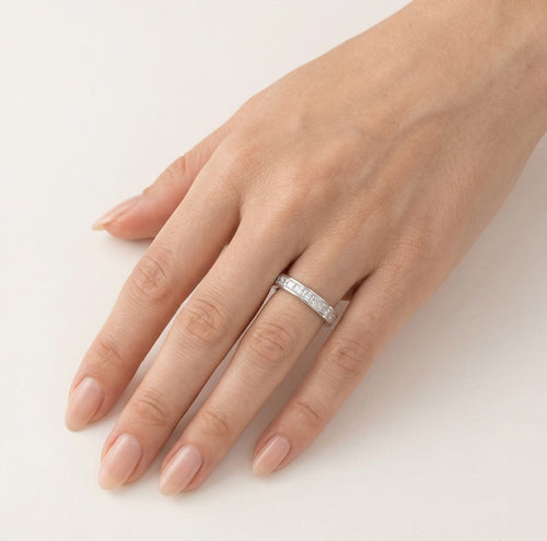 Sterling silver eternity band with princess cut zirconia