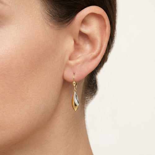 Dangling two-color shiny gold earrings
