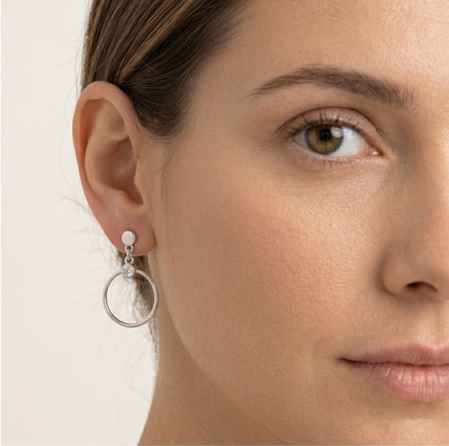 Silver stud earrings dangling circles