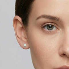 Square white opal studs
