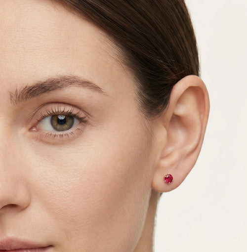 Simple rose gold ruby earrings