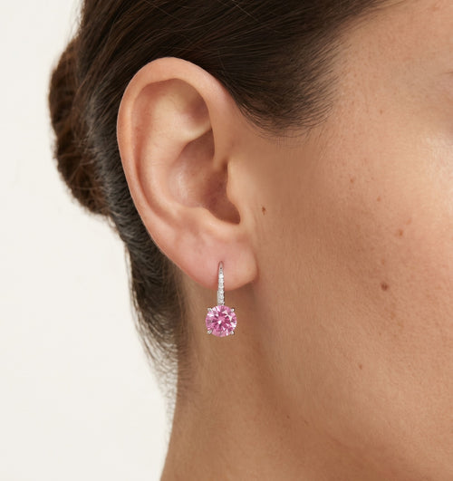 Sterling silver drop earrings with round rose quartz