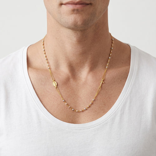 Kleine Rosenkranzkette aus Gold mit zweifarbigen Perlen