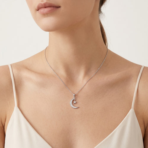 Hängender Stern- und Mond-Anhänger aus Silber