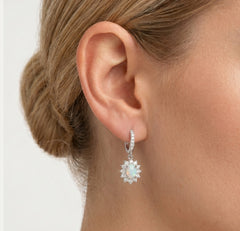 Sterling-Silber Opal-Halo Hängende Ohringe