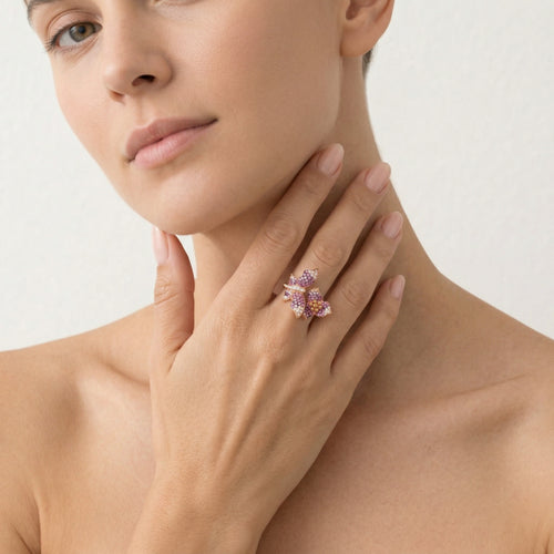 Diamond and pink sapphire butterfly ring