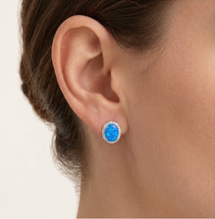 Oval blue opal earrings