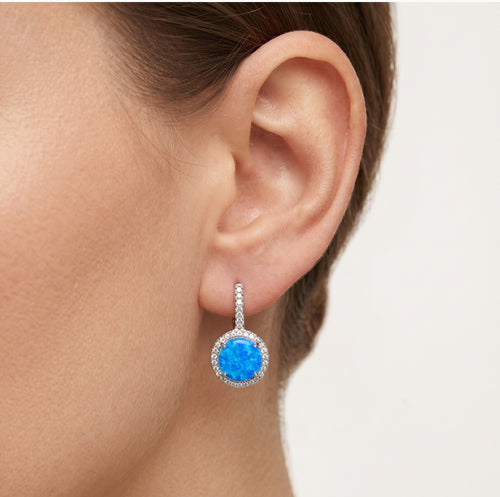 Round static blue opal earrings