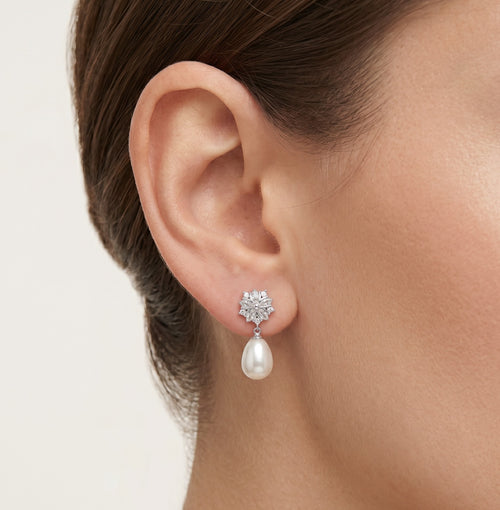 Pendientes de plata con perla y circonita cúbica