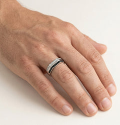 Pánský prsten s onyxem a kubickými zirkony, dvojité řady kamenů