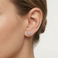 White gold tiny cubic zirconia heart stud earrings