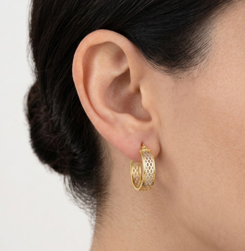 Aros de malla Harmony en oro amarillo y blanco