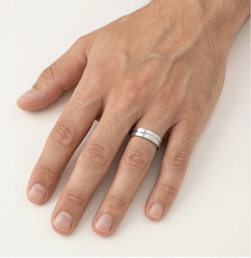 Half polished half matte finish white gold  wedding ring