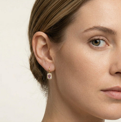 Pendientes Halo de Amatista Rectangular.