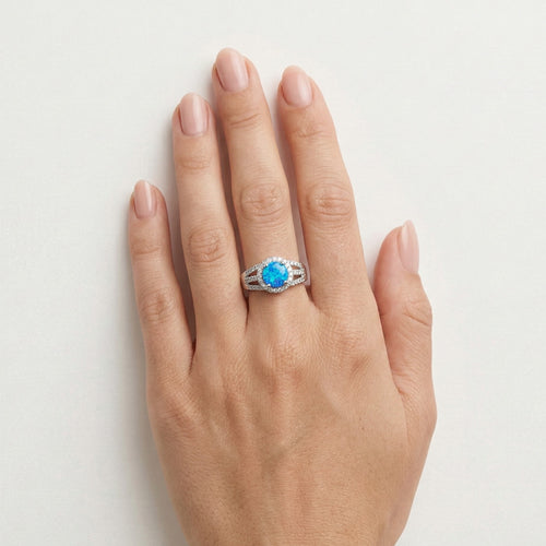 Royal secure round blue opal ring