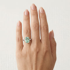 Sterling silver ring with emerald cut green amethyst
