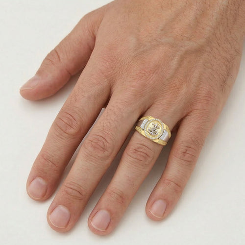 Dvoubarevný zlatý prsten s kotvou a kubickými zirkony