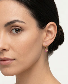 Red flower yellow gold earrings