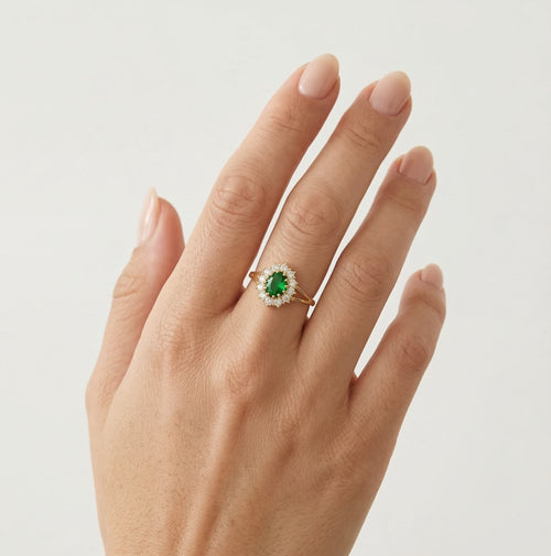 Synthetic Emerald ring with zircons