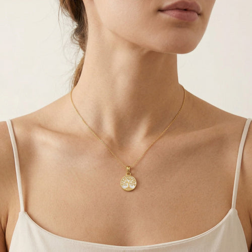 Tree of life and nacre gold pendant