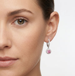 Boucles d’oreilles halo en argent sterling avec quartz rose