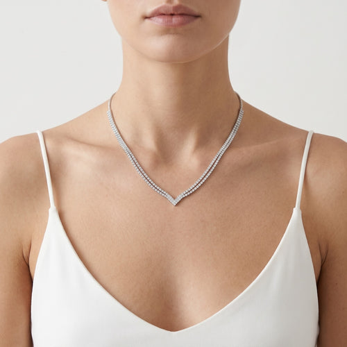 Sterlingsilber-Tennis-Halskette mit zwei Reihen Zirkonia