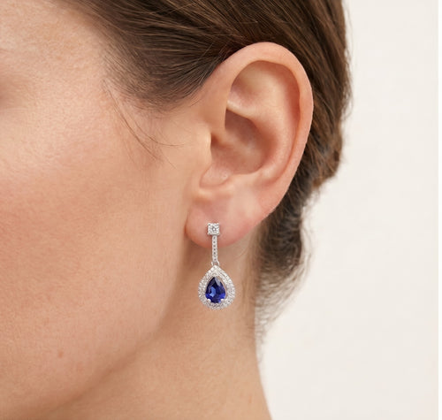 Boucles d’oreilles pendantes puzette en or avec diamant et saphir