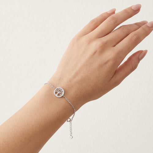 Silver chain bracelet with tree of life