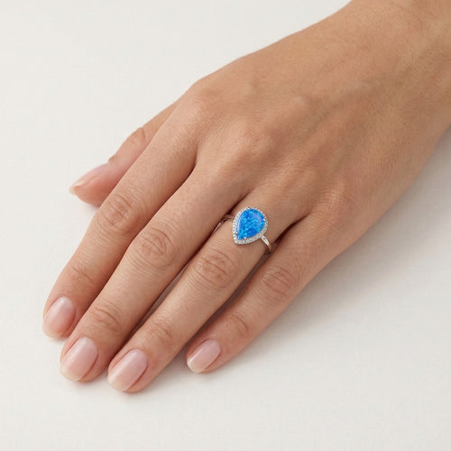 Wide blue opal pear ring