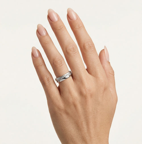 Anillo de boda mitad mate mitad pulido con rodio negro