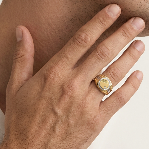 Vintage Two-Tone Gold Signet Ring With Cubic Zirconia