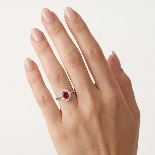 Bague halo en argent sterling avec rubis