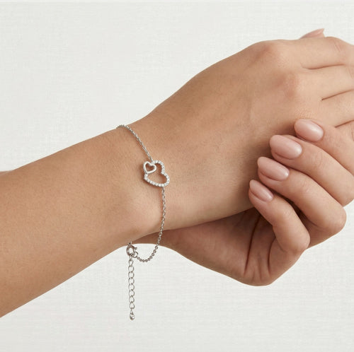 Silber-Armband mit zwei Herzen und Zirkonia