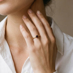 Classic garnet round fine step cut women ring