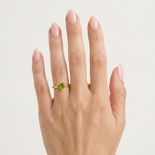 Yellow gold heart shaped moldavite ring