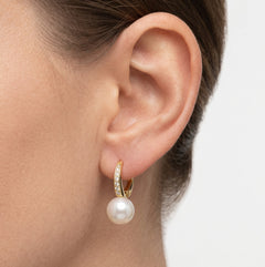 Cubic zirconia and pearl gold earrings