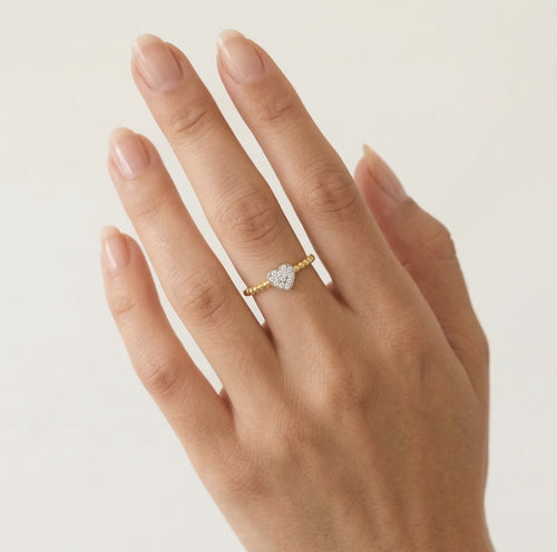 Charming heart gold ring with sparkling cubic zirconia