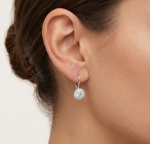 Halo sterling silver drop earrings with cubic zirconia
