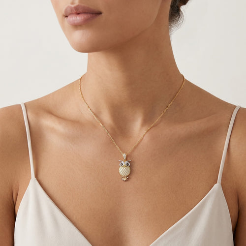 Gold-Eulen-Anhänger mit Zirkonias