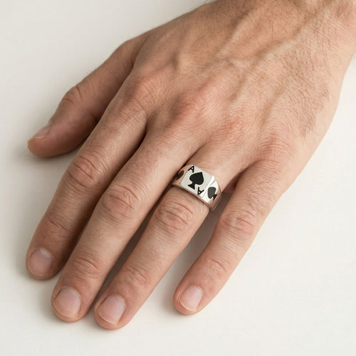 Silver ace of spades men ring