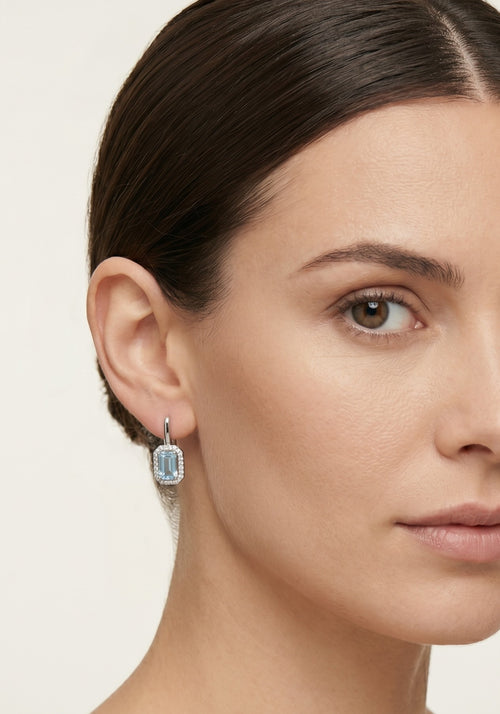 Rectangle aquamarine gold diamond earrings