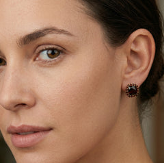 Cushion and round garnet harmony earrings