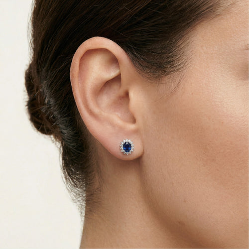 Pendientes de zafiro azul, oro blanco y diamantes