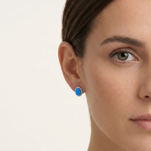 Oval blue opal earrings