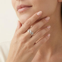 Women silver ring with love