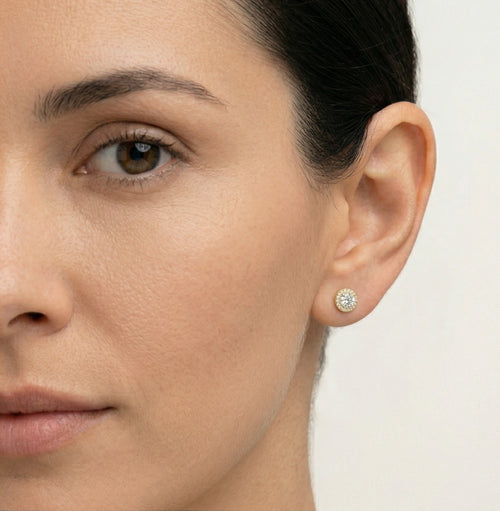 Boucles d'oreilles puces en zircon cubique halo