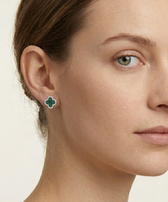 Sterling silver clover green agate drop earrings
