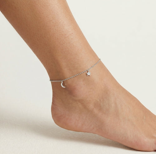 Pulsera de plata de ley con luna y estrella