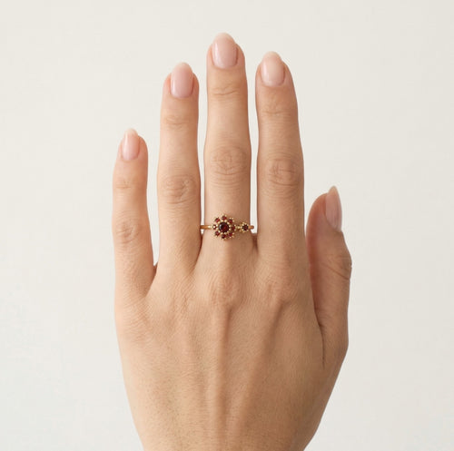 Women spring flower garnet ring