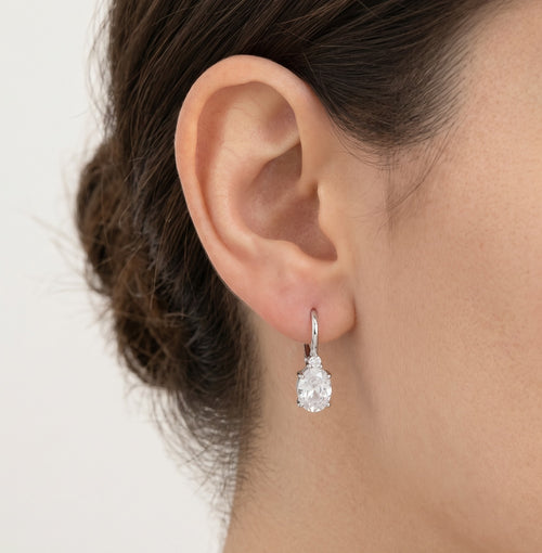Silver drop earrings with oval and round cubic zirconia